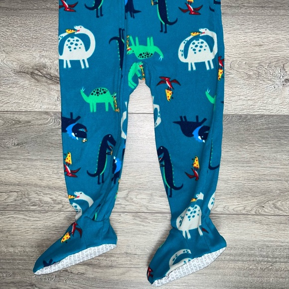 Carter’s Dinosaur Footed Fleece Pajama’s 4T Teal Blue - Picture 8 of 12